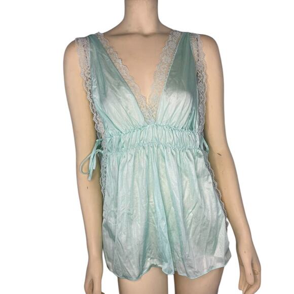 Vintage Sears Sexy Lace Open Sided Lingerie Top green & white size medium - Picture 1 of 13